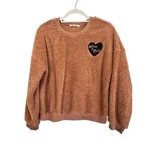 Zoe and Liv Warm and Cozy Teddy Small Sherpa Sweater Embroidered Patch